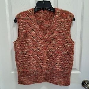 Handmade Sweater Vest Rusty Red Chevron Knit Ribbed VNeck Retro Classic